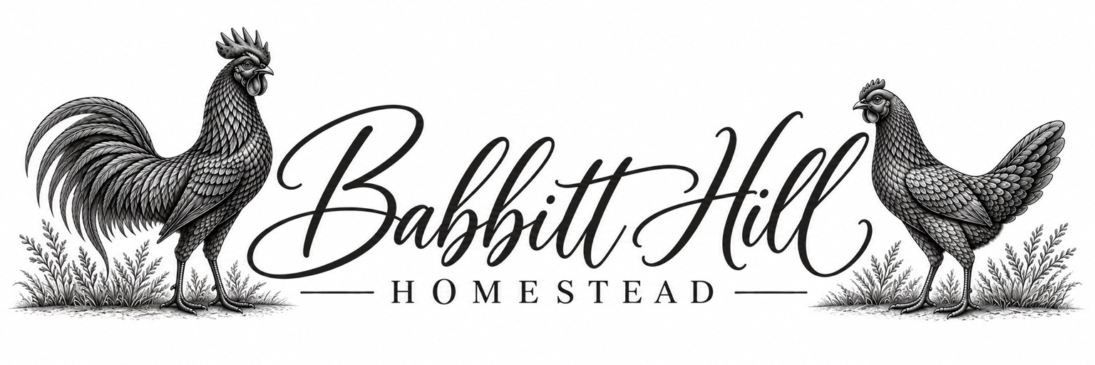Babbitt Hill Homestead linear rooster and hen logo